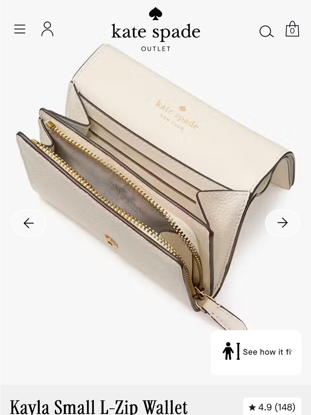 Kate Spade Cream Kayla Small L-Zip Wallet Meringue - Picture 3 of 8